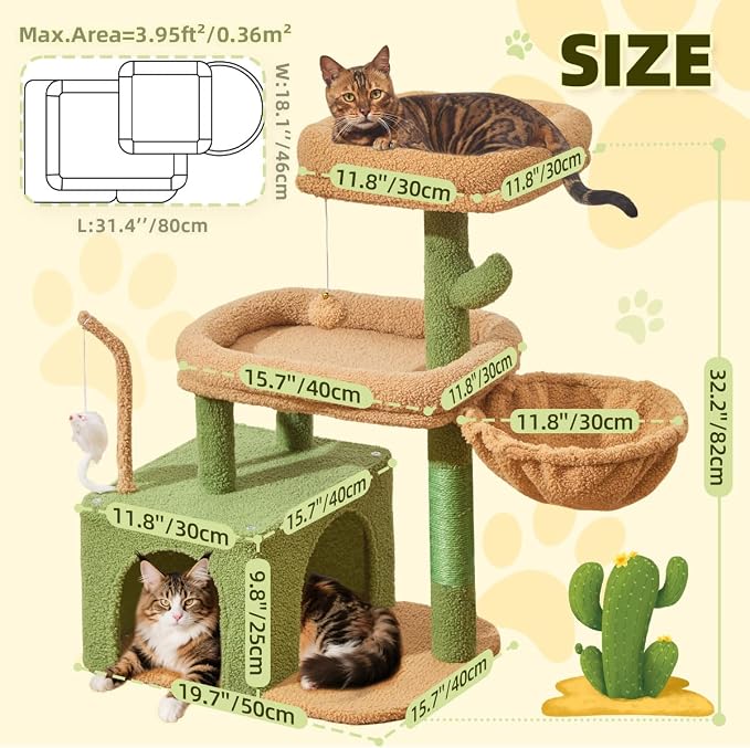Taoqimiao 32.2in Cat Tree with Toy, Small Cat Tower for Indoor Cats, MS043T | Easy assembly, Sturdy, Multi Level, Easy Clean, Cozy Condo, Perches, Baskets, Suitable for Kittens and Adult Cats - Image 6