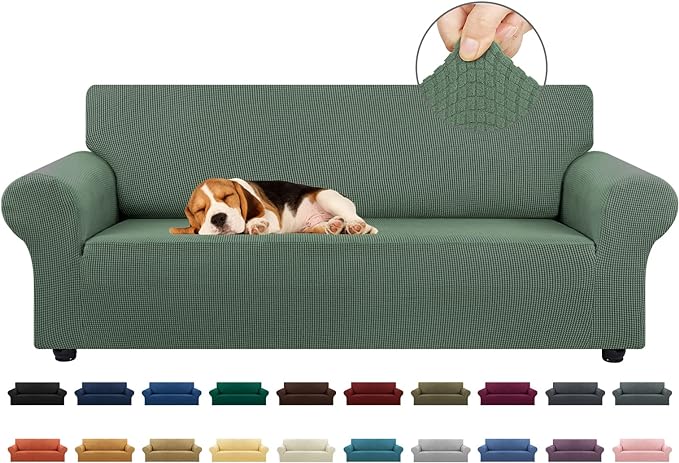 KEKUOU Stretch Couch Covers for Sofa, 3 Cushion Slipcover,Greyish Green | 1-Piece Washable Sofa Cover Pet Friendly(78"-94") Furniture Protector Soft Jacquard, Elastic Bottom for Dogs & Kids by KEKUOU