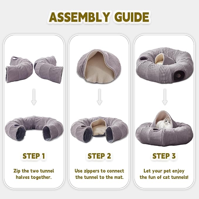 Large Cat Tunnel Bed for Indoor Cats,Cat Donut Tunnel Toy with Washable Circle Cushion,Blackout Tent, Multifunctional Playground Toys Hideplace for Kitty, Kitten, Rabbit,Ferret - Image 5