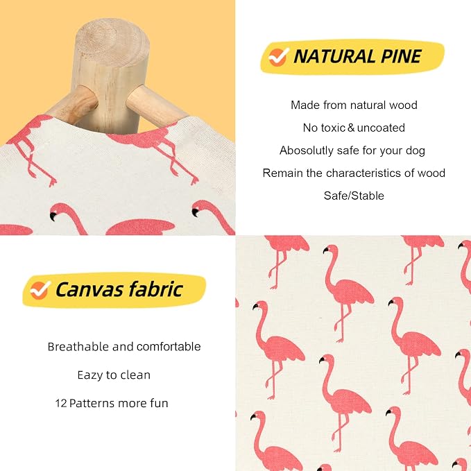 Patas Lague Cat Hammock Bed Small Eleveted Dog Bed 19x19 in Flamingo | Brethable Wooden Pet Bed, Cooling Rabbit Cot, Outdoor Cat Furniture For Summer - Image 3