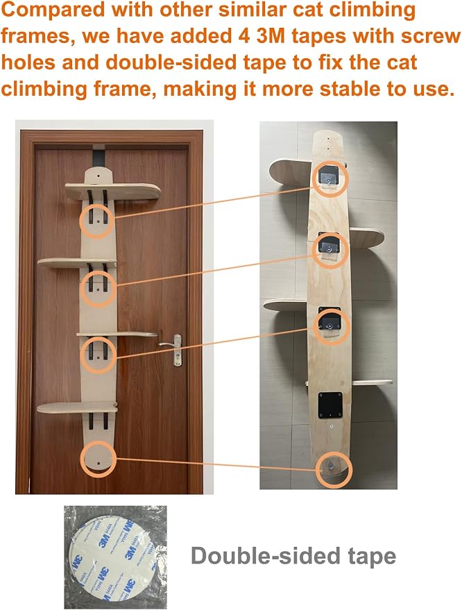 Door Hanging Cat Tree,Door Hanging Cat Shelf with Soft Mat | Wooden,4-Levels Over the Door Cat Climber for Indoor Cats,Save Space, Increase the Cat's Activity Level, Relieve Anxiety - Image 6