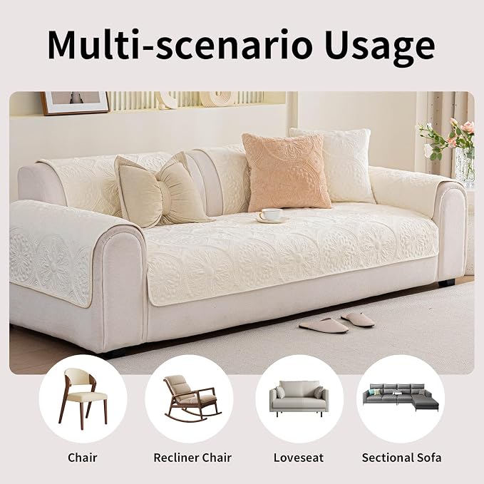 Couch Covers for Sofa, Flower Couch Cover for Dogs, Bohemia Sofa Covers Washable, Anti Slip Furniture Protector Covers for L Shaped(1pc, Beige White, 35.4"x 70.9") - Image 6