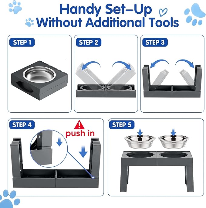 XIAZ Elevated Dog Bowls Large Breed Raised Dogs Bowl Stand Large/Medium Sized Dog Stainless Steel Food Water Bowl Stands 5 Heights Adjustable 9/11/12/14in Pet Feeder Dish Station - Image 8