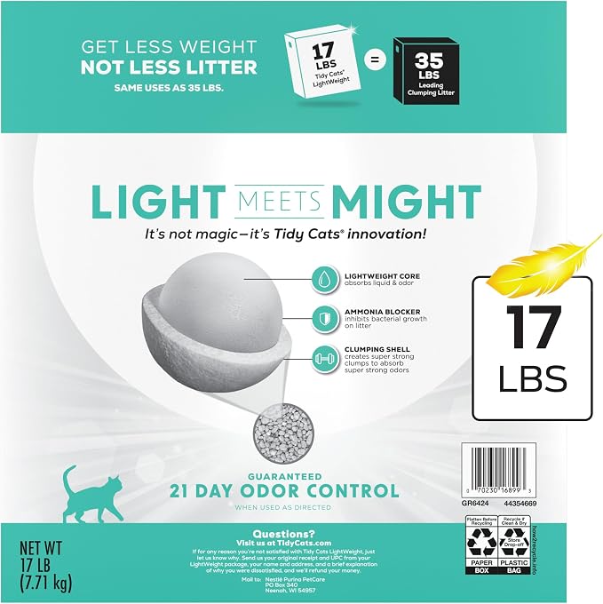 Purina Tidy Cats Low Dust Clumping Cat Litter, LightWeight Free & Clean Unscented, Multi Cat Litter - 17 lb. Box | Unscented, charcoal-powered formula offers 21-day odor control and tight, dust-free clumping. - Image 8