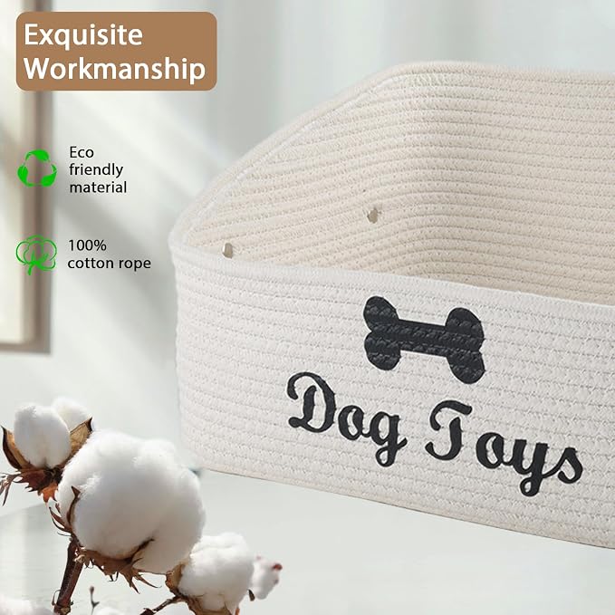 Dog Toy Basket-100% Cotton Rope Dog Toy Bin for Living Room Area-Trapezoid Pet Toys Box with Sturdy Handle-Puppy Bed-Dog Stuff Organizer for Toys,Collar,Leash,Blanket-Chew Proof-Beige - Image 3