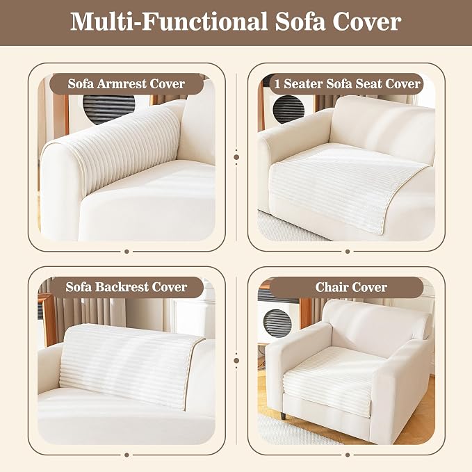 MYSKY HOME 100% Waterproof Couch Cover for Dogs Washable, Non Slip Couch Headrest Covers Pet Friendly, Thick Soft Sofa Covers Slipcovers Furniture Protector Dog Bed Cover, Cream, 35"x35" - Image 3