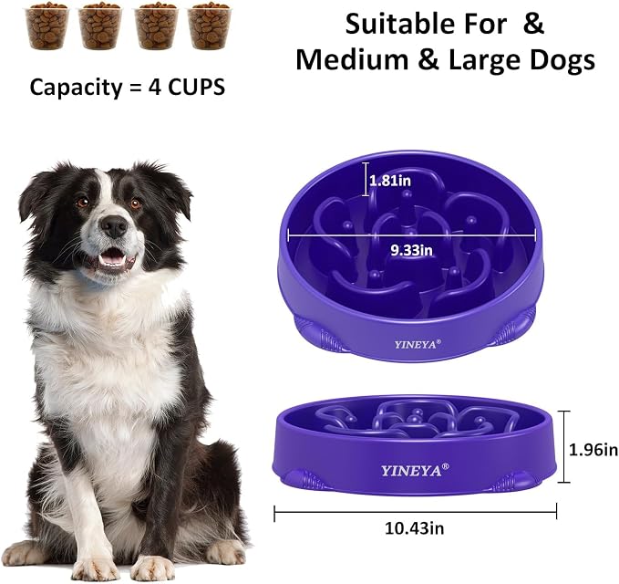 YINEYA 4 Cups Slow Feeder Dog Bowls Large Breed, Anti-Choking Pet Supplies, Maze Dog Food Bowl, Puzzle Feeder That Slow Down Eating - Image 5