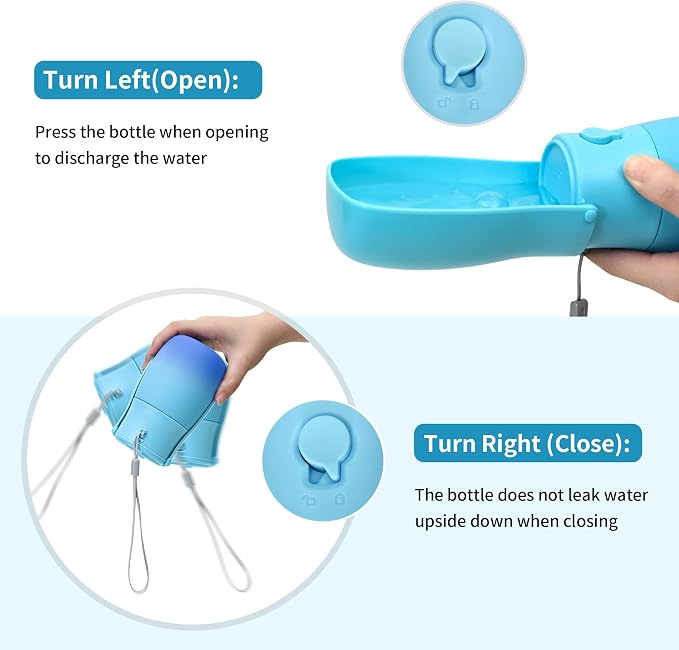 Portable Dog Water Bottle 10oz Blue | Foldable pet water dispenser, food grade plastic, ease to use for outdoor walking, hiking, travel - Image 3