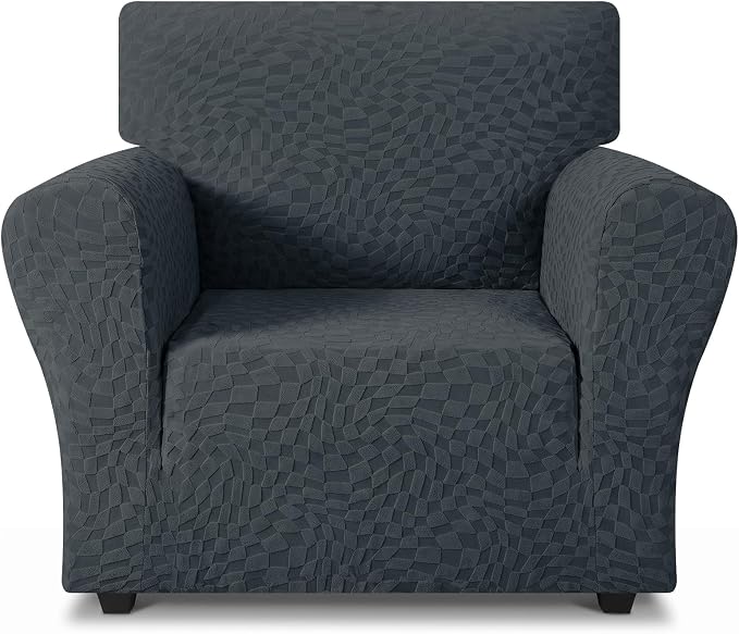 ZNSAYOTX 1 Piece Stretch Chair Cover with Arms (34"-44"), New Plaid Armchair Cover with Elastic Band for Living Room, Ultimate Soft Cozy Washable Chair Slipcover Form Fit Protector, Dark Grey by ZNSAYOTX
