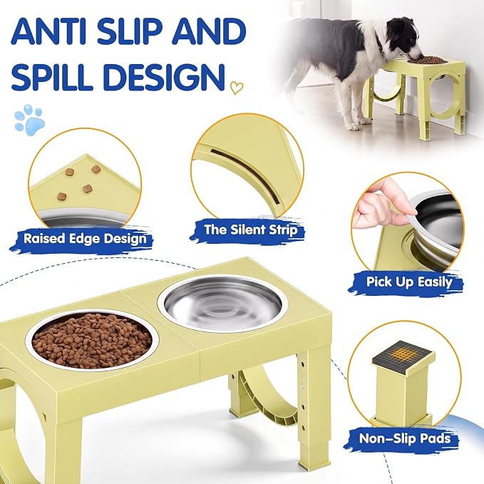 XIAZ Elevated Dog Bowls Large Breed Raised Dogs Bowl Stand Large/Medium Sized Dog Stainless Steel Food Water Bowl Stands 5 Heights Adjustable 9/11/12/15in Pet Feeder Dish Station - Image 5