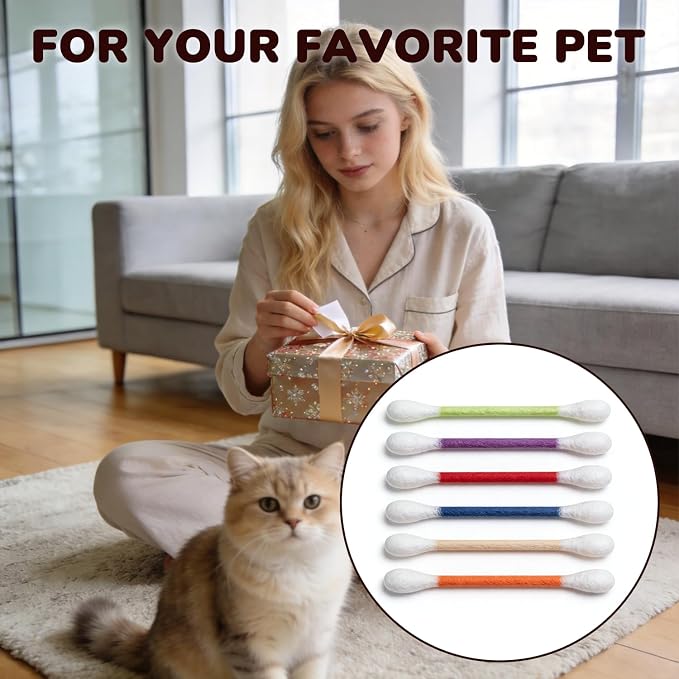 6Pack Cotton Swabs Cat Toys with Catnip, Giant Qtip Chew Sticks & Teething Ropes for Boredom Relief, Durable Interactive Felt Kitty Kicker Toy for Exercise. - Image 7