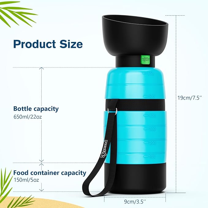 Pecute Upgraded 22 oz Dog Water Bottle with 5 oz Food Container, Portable Dog Travel Water Bottle Dispenser, Leakproof, BPA Free, Lightweight, Pet Water Bottle Bowl for Outdoor Walking Hiking Camping | Portable, Leakproof, BPA Free, Foldable bowl, Ligh... - Image 9