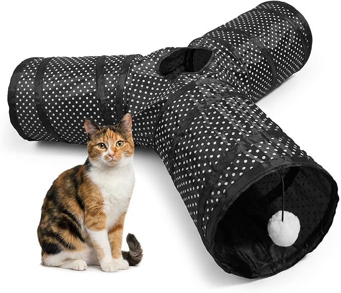 Cat Tunnel Collapsible, More Interactive Indoor Play Toy Tube for Cats & Kittens with Hanging Ball and Peekaboo Holes(Y) by Unknown
