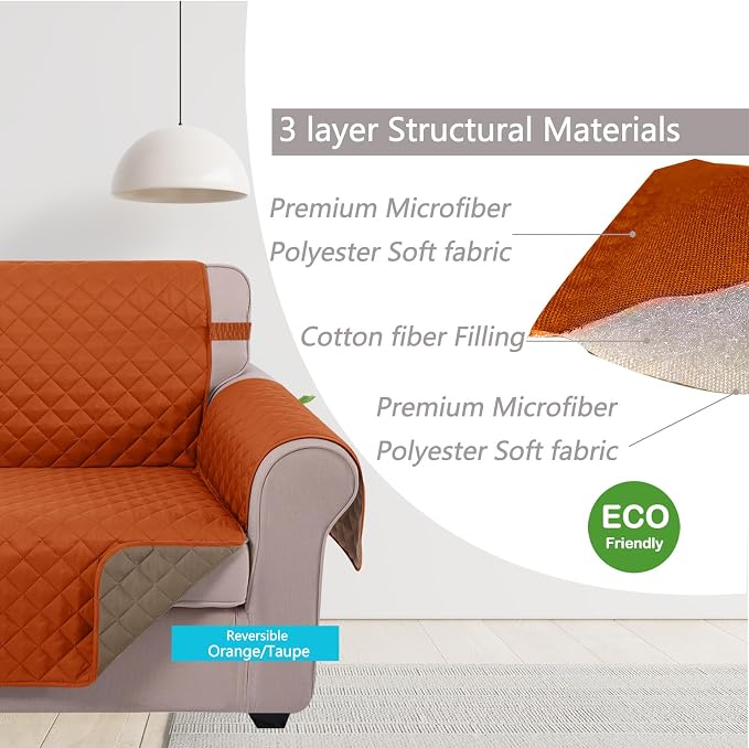 U-NICE HOME Reversible Sofa Cover Couch Cover for Dogs, Orange/Taupe | 68''Sofa Mat Washable, Pet Friendly, Elastic Straps, Water Repellent, Furniture Protector for 3 Cushion Couch - Image 5