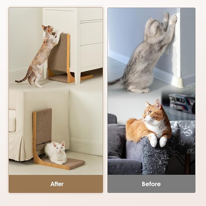 EHEYCIGA 2Pack Cat Scratcher, L-Shaped Indoor Cardboard Scratch Pad, Medium | Vertical Cat Scratching Board with Ball Toy, Furniture Protector, Reversible Design for Double Life - Image 5