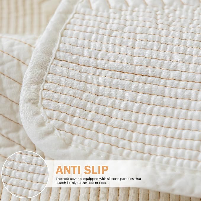 vctops Cotton Quilted Couch Covers for Sectional Sofa (Cream,36"x63") | Geometric Washable Non Slip Sofa Slipcover for Dogs, Children, Pets Furniture Protector Cover - Image 4