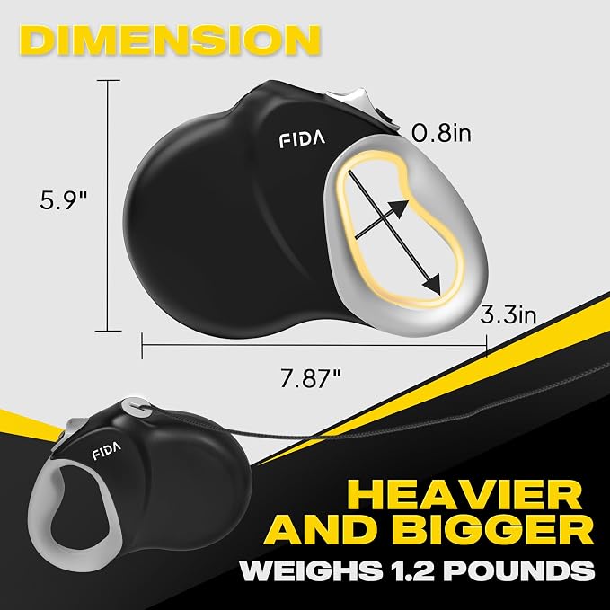 Fida Upgraded Retractable Dog Leash, 30ft, Heavy Duty, Black | Long Walking Leash for Medium/Large Dogs up to 110 lbs, 360° Tangle-Free, Soft Grip, One-Hand Brake - Image 8