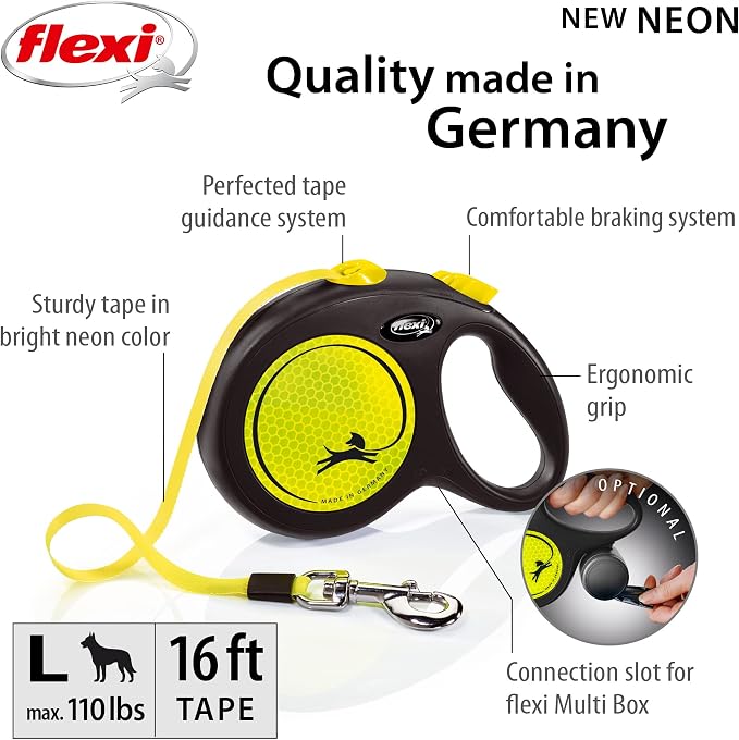 FLEXI® Neon Tape Retractable Dog Leash, Large, 16 ft - Neon Yellow/Black | German engineered, original flexi leash, durable quality for dogs up to 110 lbs, tangle-free, walking, reliable brake system - Image 4