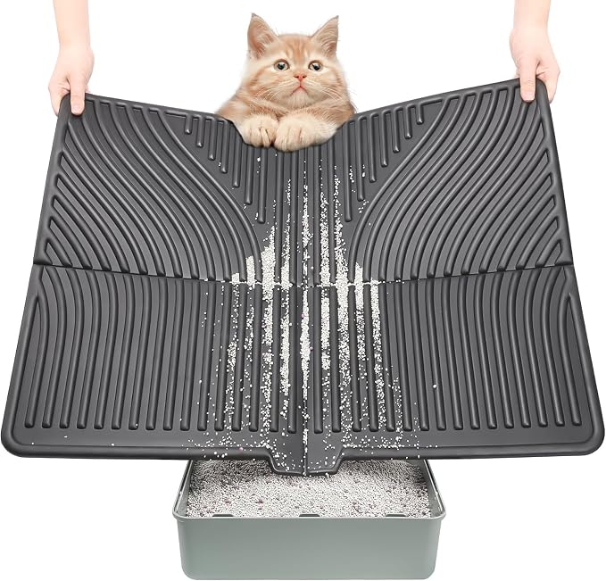 UPSKY Large Cat Litter Mat 31" x 24 Waterproof and Washable, Soft on Paws | Litter Catcher Pad, Cat Litter Trapping Mat, Scatter Control, Fits Most Litter Boxes, Use for Dogs & Cats, Black by UPSKY
