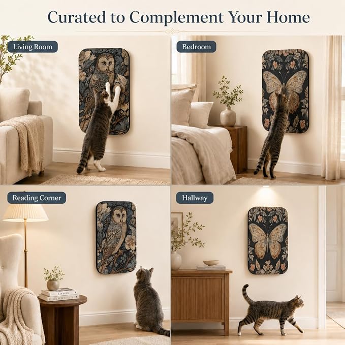 2 Pack Cat Wall Scratcher, Art Cat Scratching Board for Cats | Wall Mounted Cat Scratch Pad, Water-Based Ink, Hook&Loop Strips, Floor or Wall Use, 16.7x11x1 Inch, Owl & Butterfly - Image 9