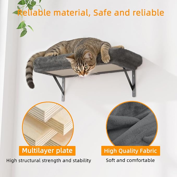 Cat Wall Shelves 5-Piece Set,Cat Walls Furniture for Indoor Large Cats Includes Bed, Cave, Scratching Post, Hammock, Space Saving Floating Shelves (Dark Gray) - Image 4