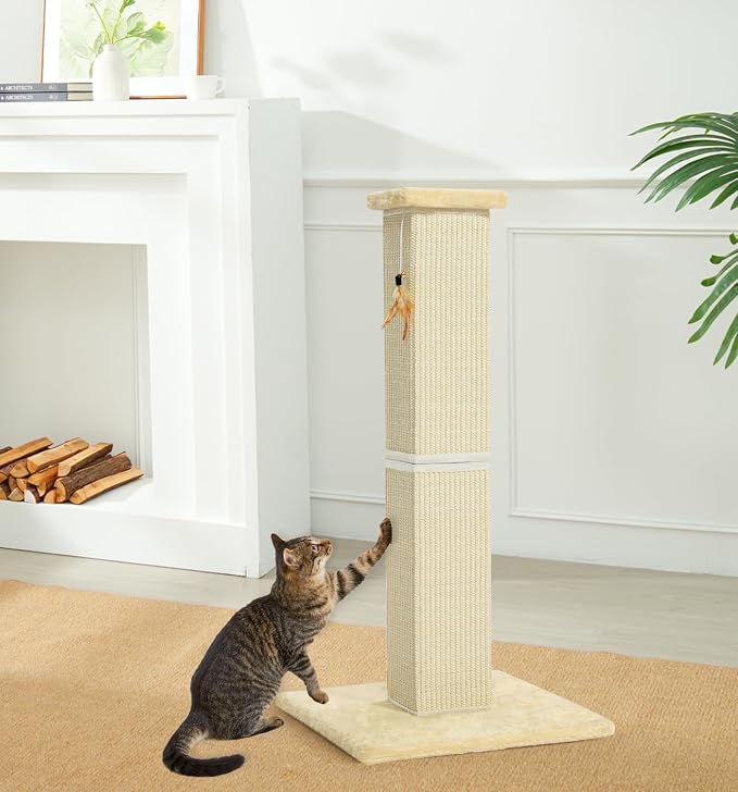 Made4Pets Cat Scratching Post for Indoor Cats, Sisal Cat Scratcher, 32" | Full Sisal Surface, Durable for Heavy Scratchers, Stable Base, Full-Body Stretching, Feather Toy for Kittens & Adult Cats - Image 8