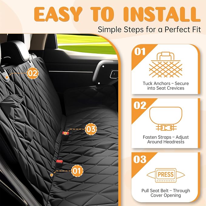 Dog Car Seat Cover for Back Seat 100% Waterproof, Long-Lasting and Soft Nonslip Backseat Dog Cover for Cars, SUVs and Trucks, 600D Oxford Fabric, Black, Standard (54" W x 59" L) - Image 8