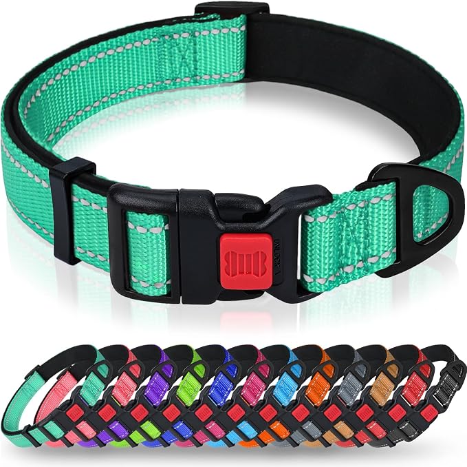 Taglory Reflective Extra Large Dog Collar, Comfortable for Safe Night Walks | Soft Neck Cushioning, Adjustable 18-28 in, Sturdy Webbing Withstands Strong Pullers, Zinc Alloy D-Ring for Leash and ID Tags by Taglory