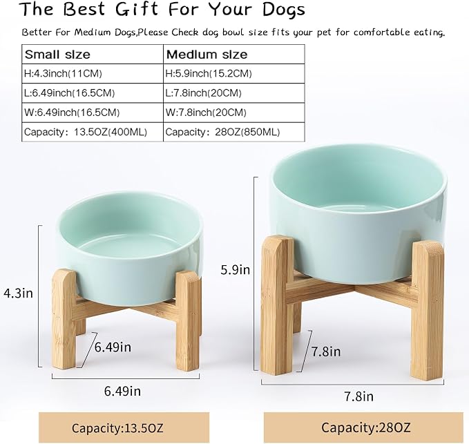 Petygooing Elevated/Raised Ceramic Dog Bowl for Small Breeds, Dog Food Water Dish with Stand,Pet Feeding Bowl with Anti Slip Rubber for Cats and Small Dogs Puppy 13.5 OZ (5.1In / 1.7 Cups) Blue Sky - Image 3