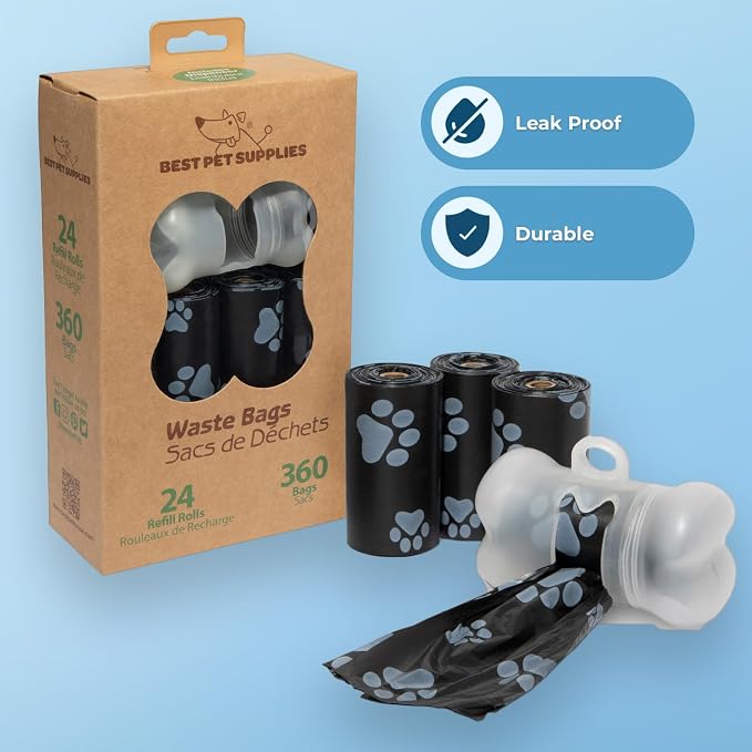 Best Pet Supplies Poop Bags for Dogs - Black, 360 Count | Scented, Leak-proof, Easy-Tear perforations, 15 Thick Bags per roll, Outdoor Walking & Travel, Fits Standard Holders - Image 3