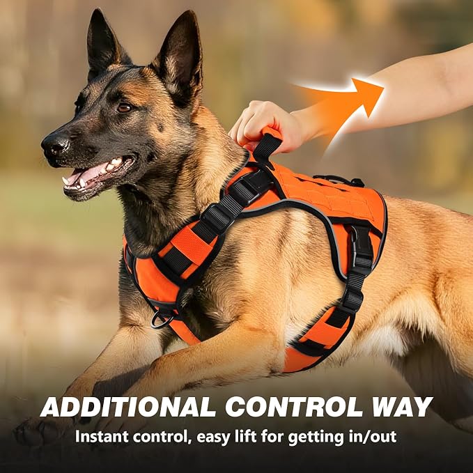 WINGOIN Orange Tactical Dog Harness for Large Dogs,No Pull Dog Harnesses | Heavy Duty with Handle,Adjustable Reflective,Military K9 Style,xl Size Pet Vest,for Husky Doberman,for Walking Hiking - Image 3