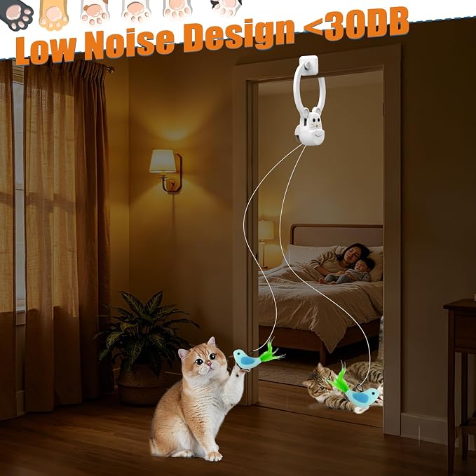 Interactive Cat Toys for Indoor Cats, Automatic Flying Bird Feather Wand Toy for Chase Exercise Enrichment, Rechargeable Durable Safe Hanging Cat Toy for Bored Kittens & Adult Cats - Image 6