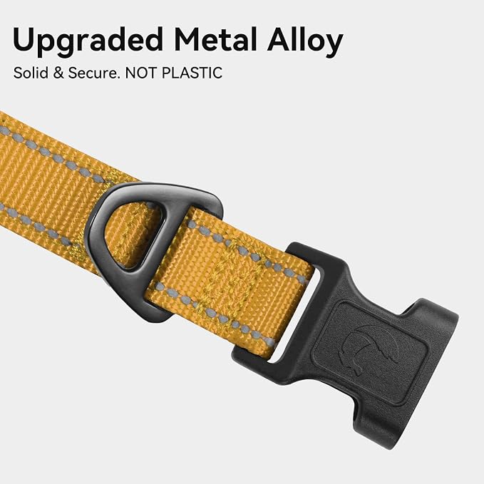 Joytale Reflective Dog Collar, Adjustable Neoprene Padded, Khaki XL | Breathable Nylon for Large Breeds, No Chafing on Hikes and Outdoor Use, Tear-Resistant Webbing, Metal D-Ring, Night Safety - Image 3