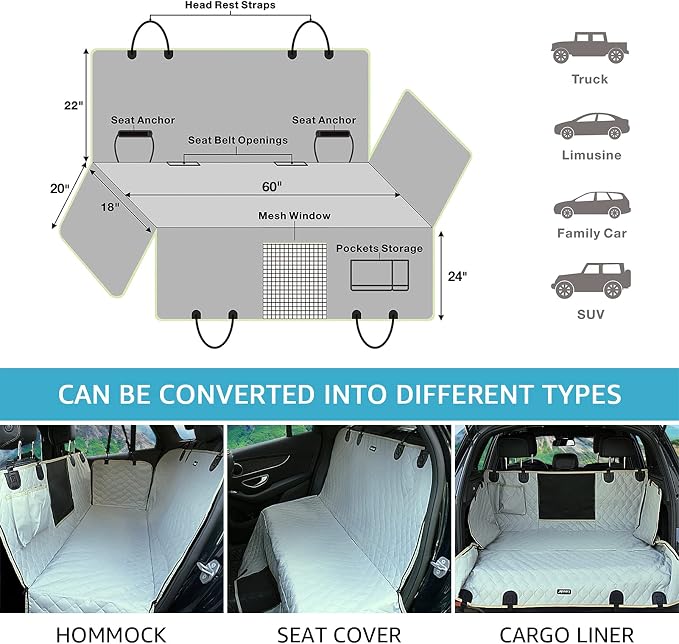 Lassie XL Truck Waterproof Dog Seat Cover Back Seat with 2 Seat Belts | Compatible with F150 F250/Chevrolet Silverado/Ram Pickup/GMC Sierra/Toyota Tundra and Crew Cab - Image 5