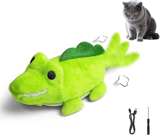 Interactive Cat Toys for Indoor Cats – Auto Moving Alligator with 360° Random Movement & Tail Wagging, Rechargeable Cat Exercise Toy with Catnip, Self-Play Fun for Bored Adult Cats-Green by ZelingHTL