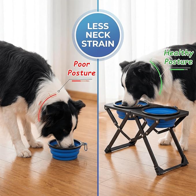 Foldable Elevated Dog Bowl Holder with 2 Large 50.7oz Folding Water Bowl, 10.2" Tall Raised Dog Bowl Stand for Medium/Large Breeds, Indoor and Outdoor Use - Image 4