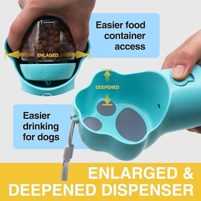 Dog Water Bottle with Food Container, Portable Pet Dispenser, Leak Proof, Hiking, Puppy Travel, Outdoor Activities(18.6 fl.oz/550ml, Blue) - Image 3