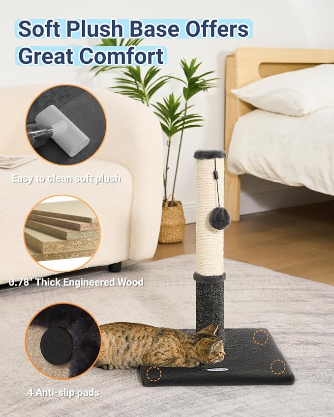 Cat Scratching Post, Cat Scratchers for Indoor Cats, with Toys | For Kitten & Medium Cats, Sisal & Carpet In One For Various Scratching Needs, Solid Structure, Extra Free Toy, Smokey Gray - Image 6