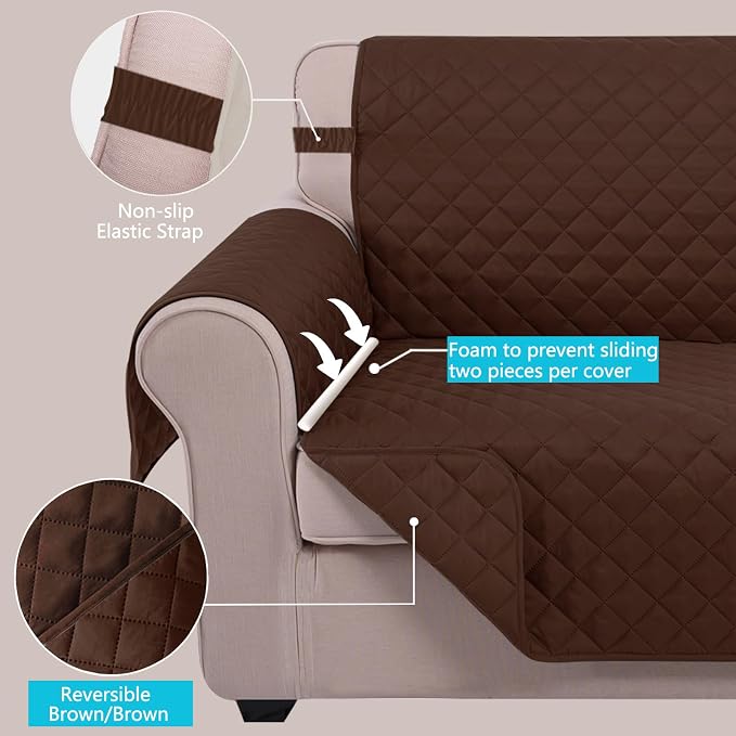 U-NICE HOME Reversible Sofa Cover Couch Cover for Dogs, Brown | 68''Sofa Mat Washable, Pet Friendly, Elastic Straps, Water Repellent, Furniture Protector for 3 Cushion Couch - Image 3