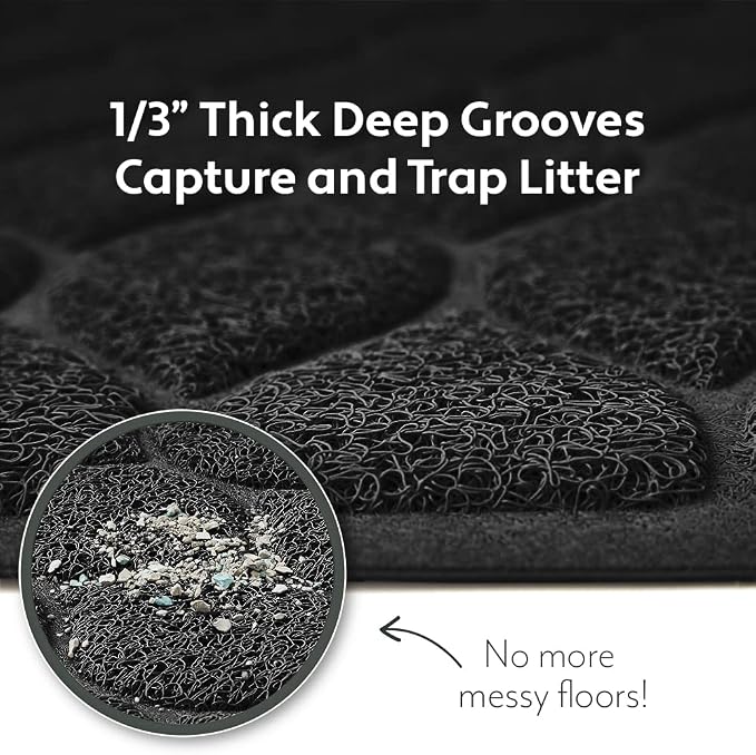 MIGHTY MONKEY Waterproof BPA Free Cat Litter Box Trapping Mat, Easy Clean Floors, Textured Backing, Soft on Sensitive Kitty Paws, Cats Accessories, Less Waste, Stays in Place, 24x17, Black - Image 2