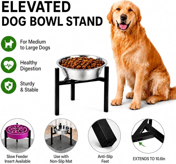 Adjustable Width Dog Bowl Holder - Single Bowl Feeder for Medium to Large Breed Dogs, fits Bowls from 8-11 inches, Sturdy Metal Construction, Ergonomic Design (Bowl not Included) (1-Pack) - Image 3