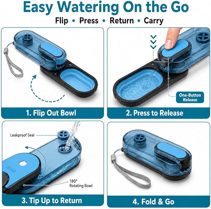 Dog Water Bottle Portable, 11.8 oz(350 ml) | Leak-Proof, BPA-Free, Lightweight, Foldable for Hiking, Walking, Car Rides, Blue - Image 3