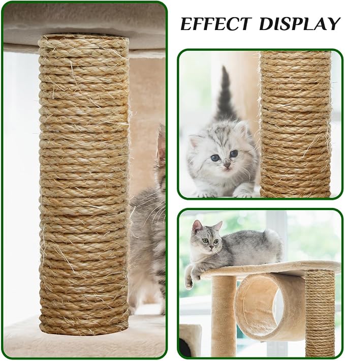 Natural Sisal Rope 1/4 Inch by 32-Feet for Cat Scratching Post Tree Tower Replacement Repair and Replace, DIY Hemp Twine Rope for Kittens Shelves Furniture Window Bed Perch House, 6mm by 10m - Image 5