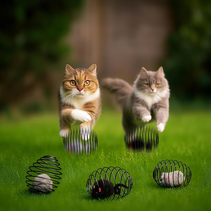 Jecery 5 Pcs Cat Toys Spring,Mouse,Black | Interactive Metal Cat Toy, Stretchable Rolling Ball, for Indoor Cats, Colorful Playful Coils, Kitten Pet Supplies - Image 5
