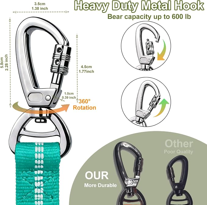 Dog Leash Heavy Duty, Bungee Leash Reflective Car Seat Belt for Dogs Green | 4-6FT Strong Shock Absorbing Tactical with 2 Padded Handles, Dog Tug Lead for Large Dogs Walking Running Training - Image 2