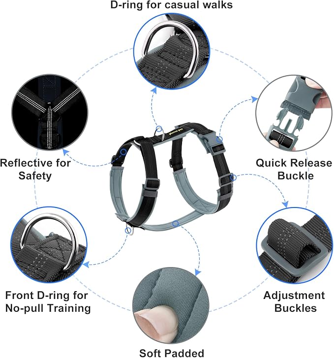 Plutus Pet No Pull Dog Harness, Adjustable Nylon Harness with Soft Padding | Reflective with Front Clip, Heavy Duty for Training and Walking, for Small Medium Large Dogs, Black, XL - Image 2