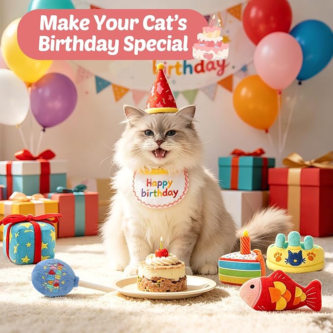 CiyvoLyeen Plush Birthday Catnip Toys for Indoor Cats 6 Pack | Interactive Birthday Cake Cat Chew Toys, Boredom Relief, Soft Durable Plush with Catnip, Funny Gift for Cat Lovers & Kitten - Image 6