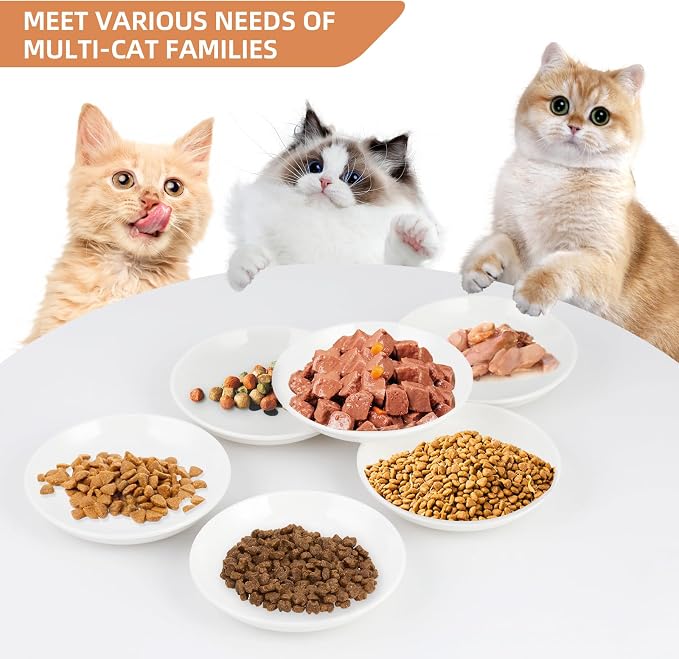6 Pack Cat Food Bowl, Ceramic Cat Bowls, Anti Whisker Fatigue Cats Bowl Set | 5.5 Inches Shallow Wide Kitten Plates for Food and Water (White-E) - Image 4