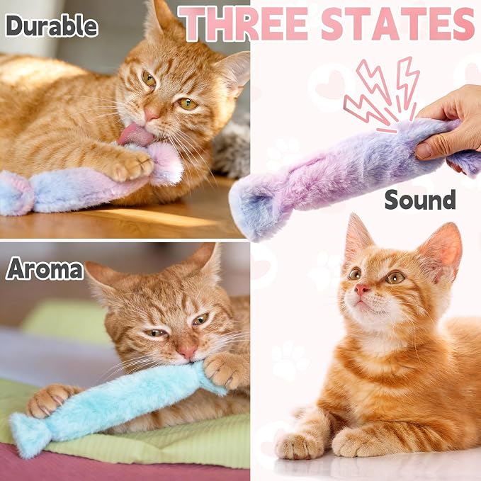 Cat Kicker Toy 3Pcs, Candy Shape Catnip Toys for Cats | Catnip Toys with Crinkle Paper. Indoor Kitten Toy Kicker Pillows. - Image 3