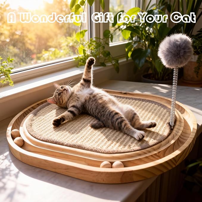 Sisal Cat Scratcher Pad with Wooden Ball Track Toy,Interactive Cat Toys for Kittens & Adult Cats Indoor, Anti-Scratch Furniture Protector for Bored Pet, Cat Enrichment Puzzle - Image 7